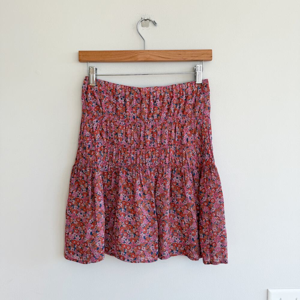 Sanctuary Sweeter Floral Print Ruffle Tiered Mini Skirt Red S